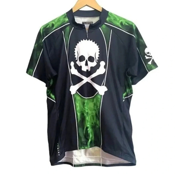 Primal Cycling Jersey Black Skull Green Flames - Picture 1 of 7